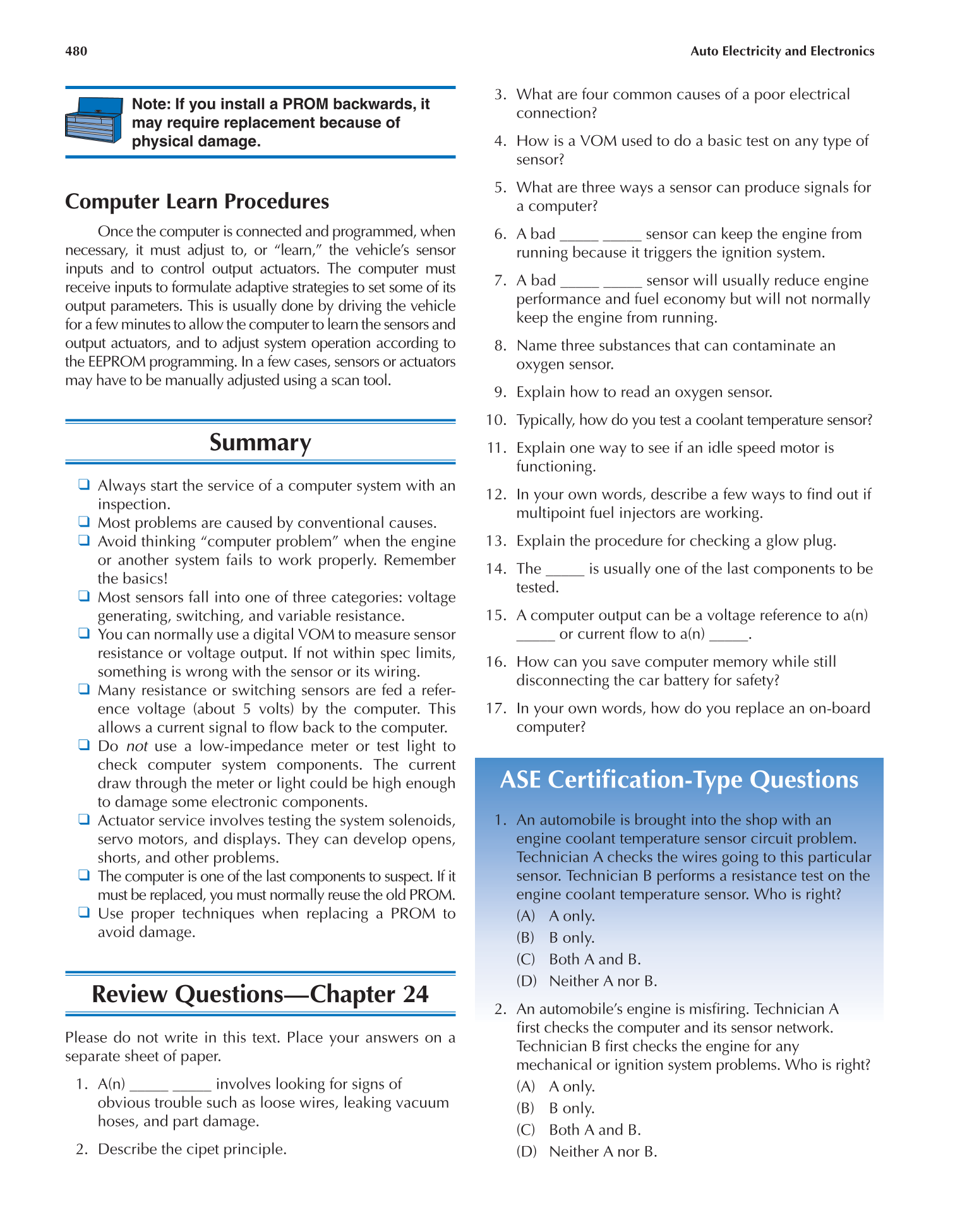 Auto Electricity and Electronics, A6, 5th Edition page 480