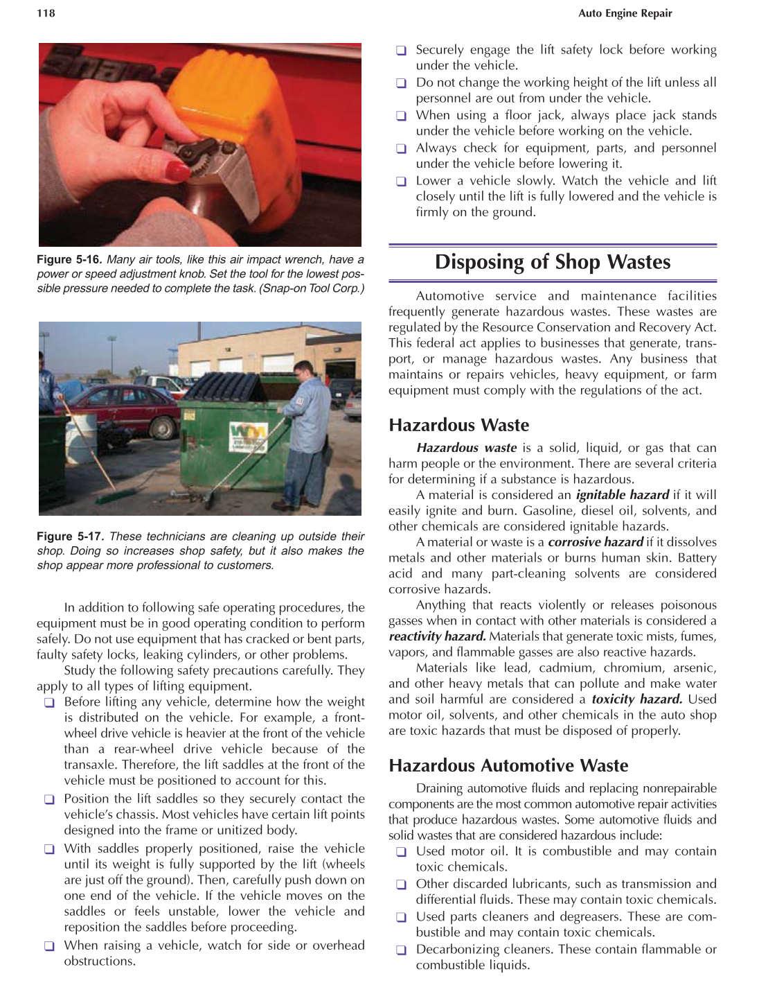 Auto Engine Repair, A1, 5th Edition page 118