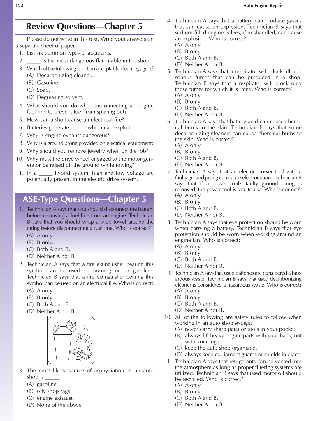 Auto Engine Repair, A1, 5th Edition page 122