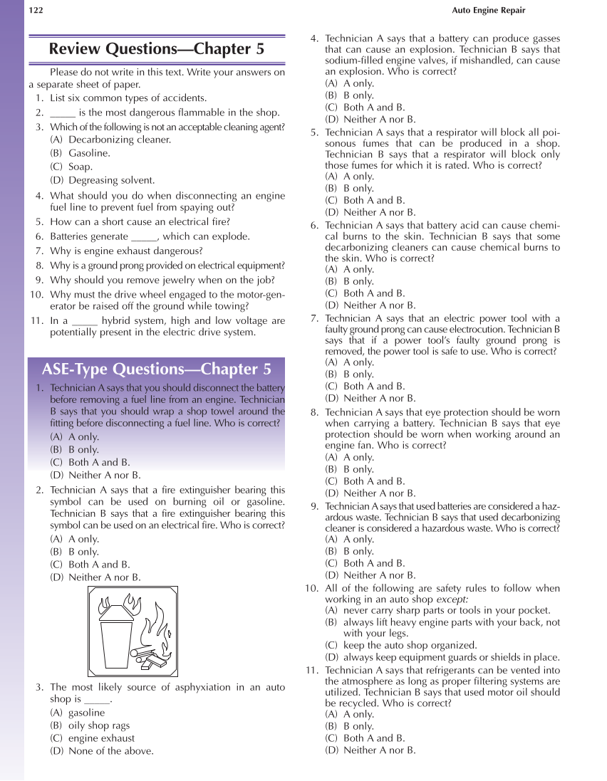 Auto Engine Repair, A1, 5th Edition page 122