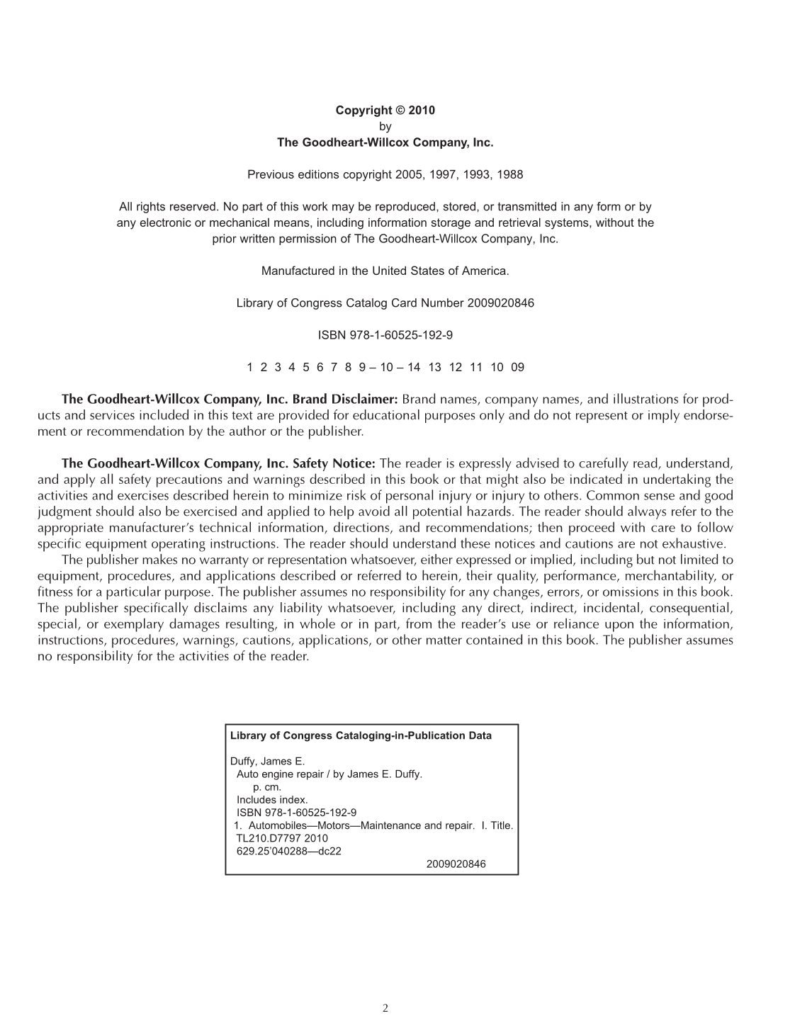 Auto Engine Repair, A1, 5th Edition page 2