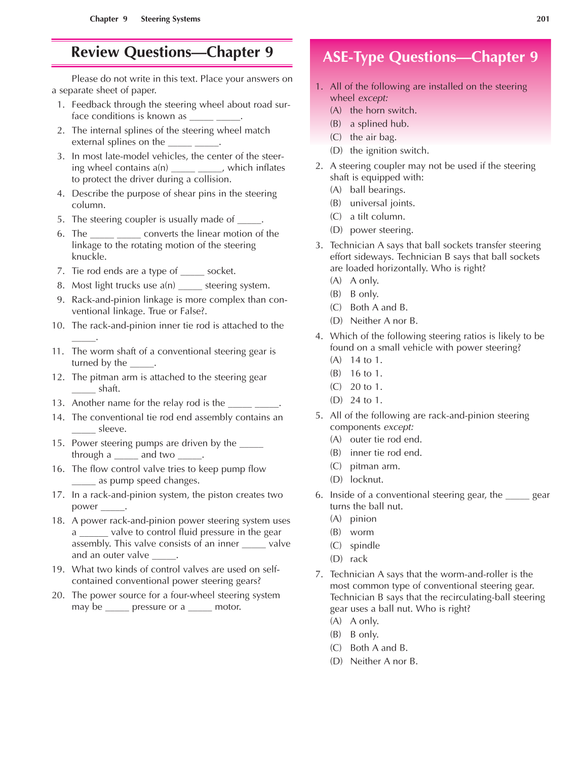 Auto Suspension and Steering, A4, 3rd Edition page 201