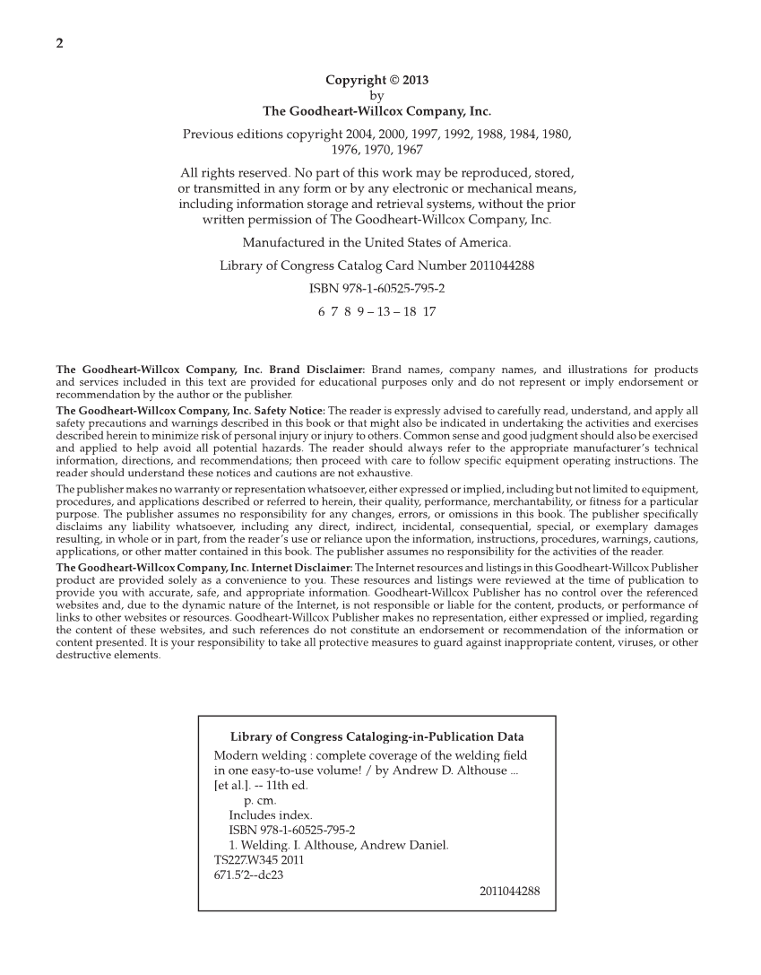 Modern Welding, 11th Edition page 2