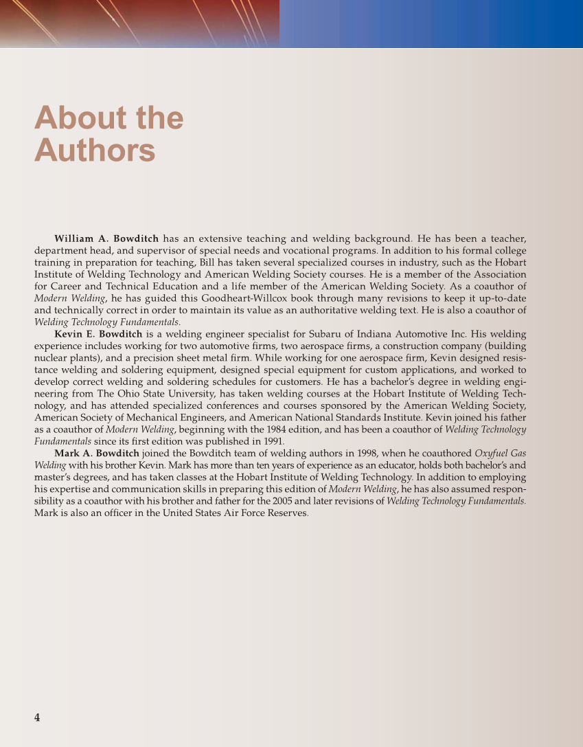 Modern Welding, 11th Edition page 4