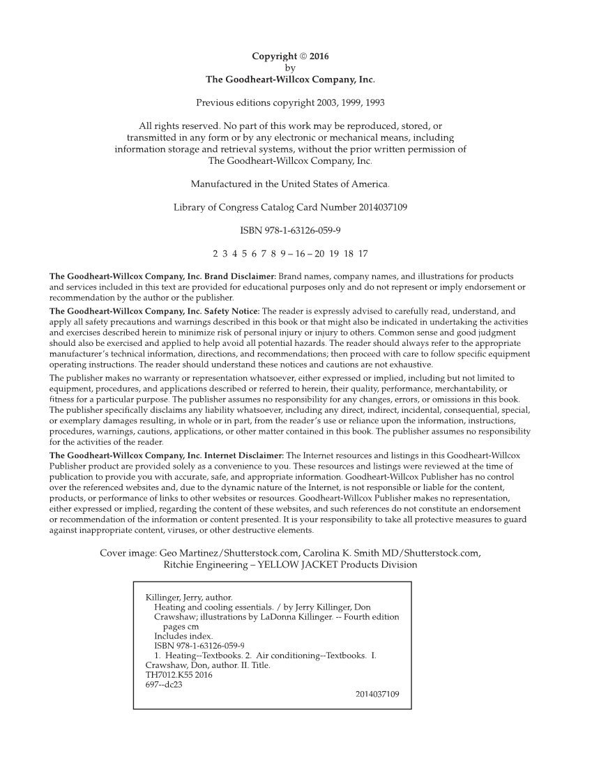 Heating and Cooling Essentials, 4th Edition page ii