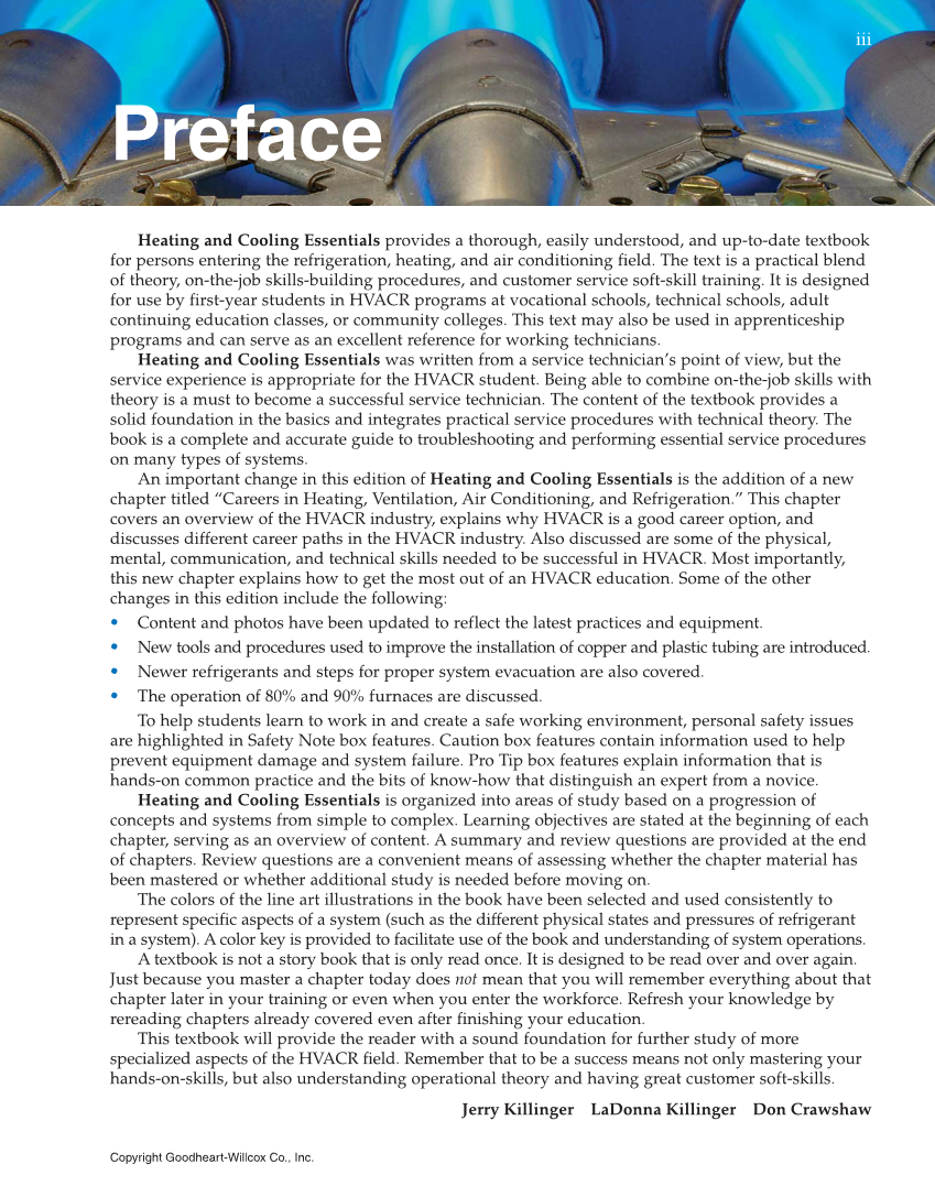Heating and Cooling Essentials, 4th Edition page iii