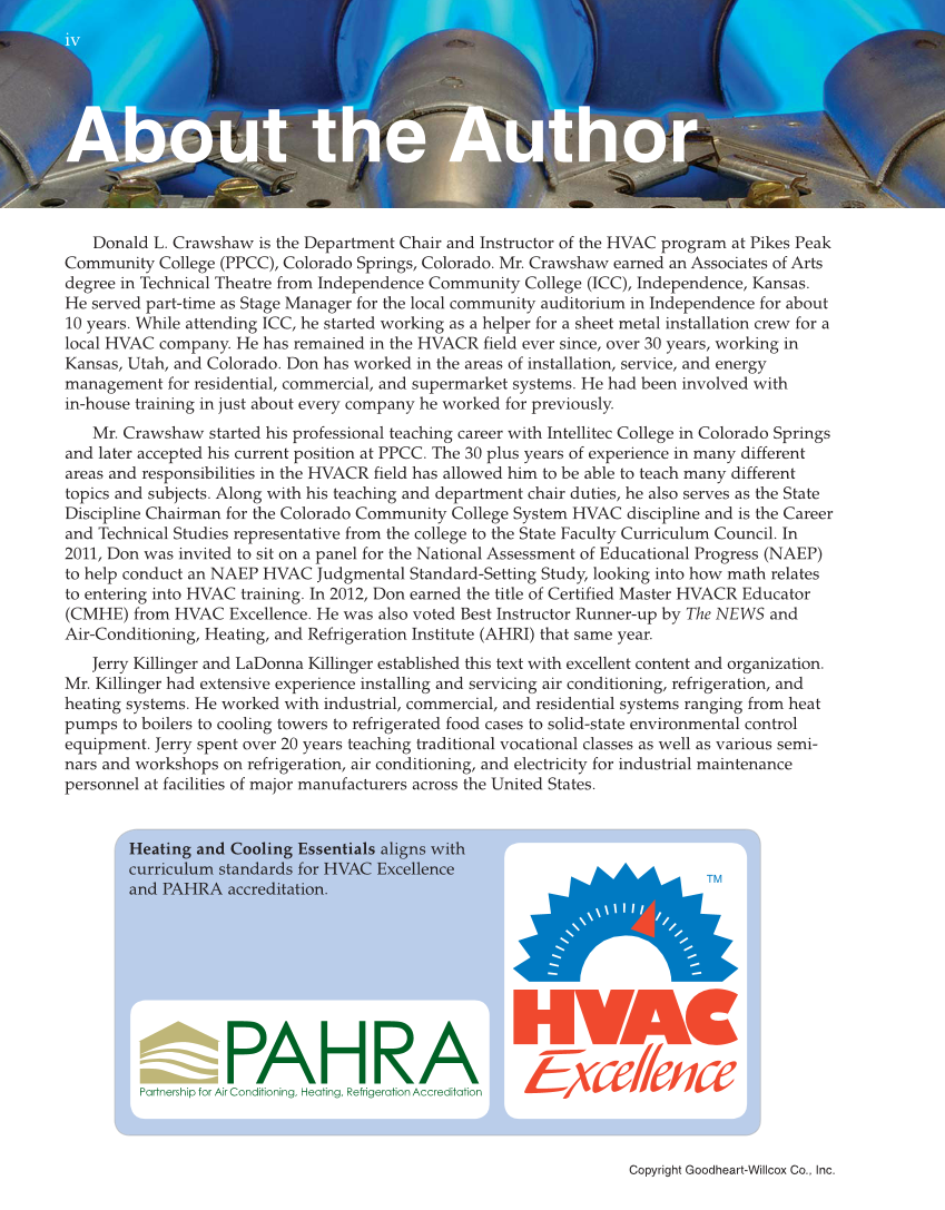 Heating and Cooling Essentials, 4th Edition page iv