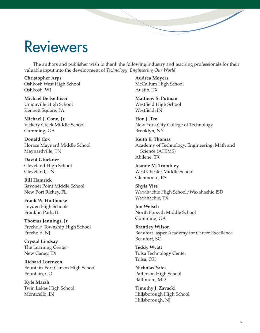 Technology: Engineering Our World, 8th Edition page v