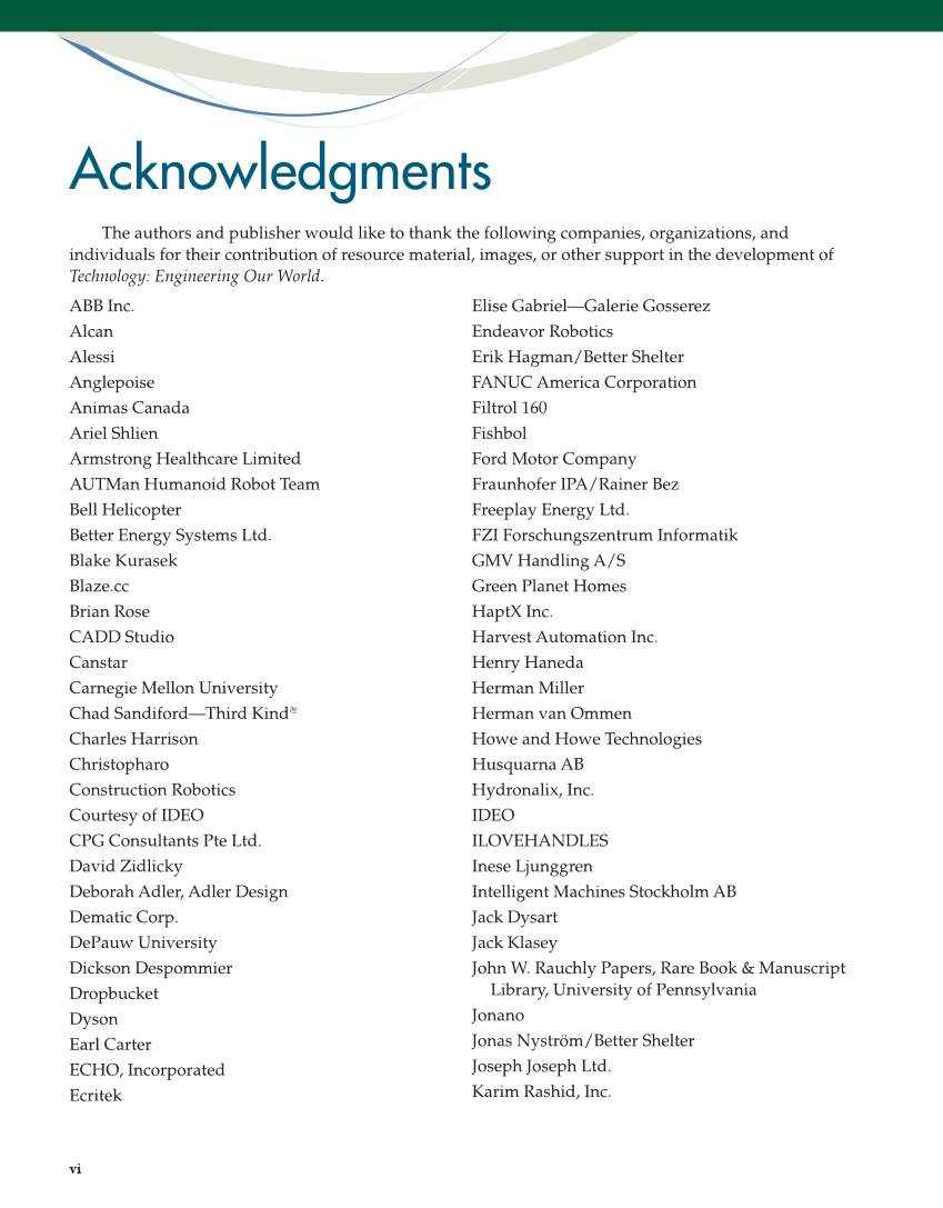 Technology: Engineering Our World, 8th Edition page vi