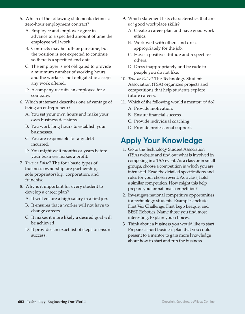 Technology: Engineering Our World, 8th Edition page 602