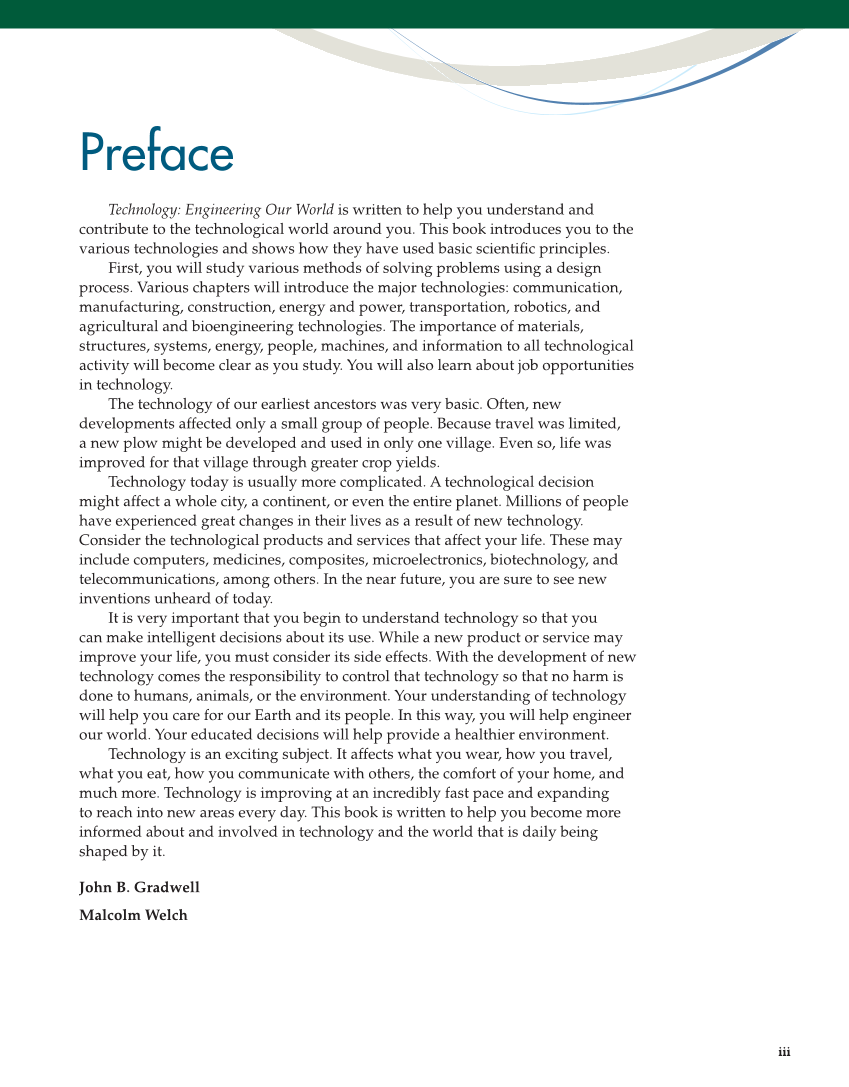Technology: Engineering Our World, 8th Edition page iii