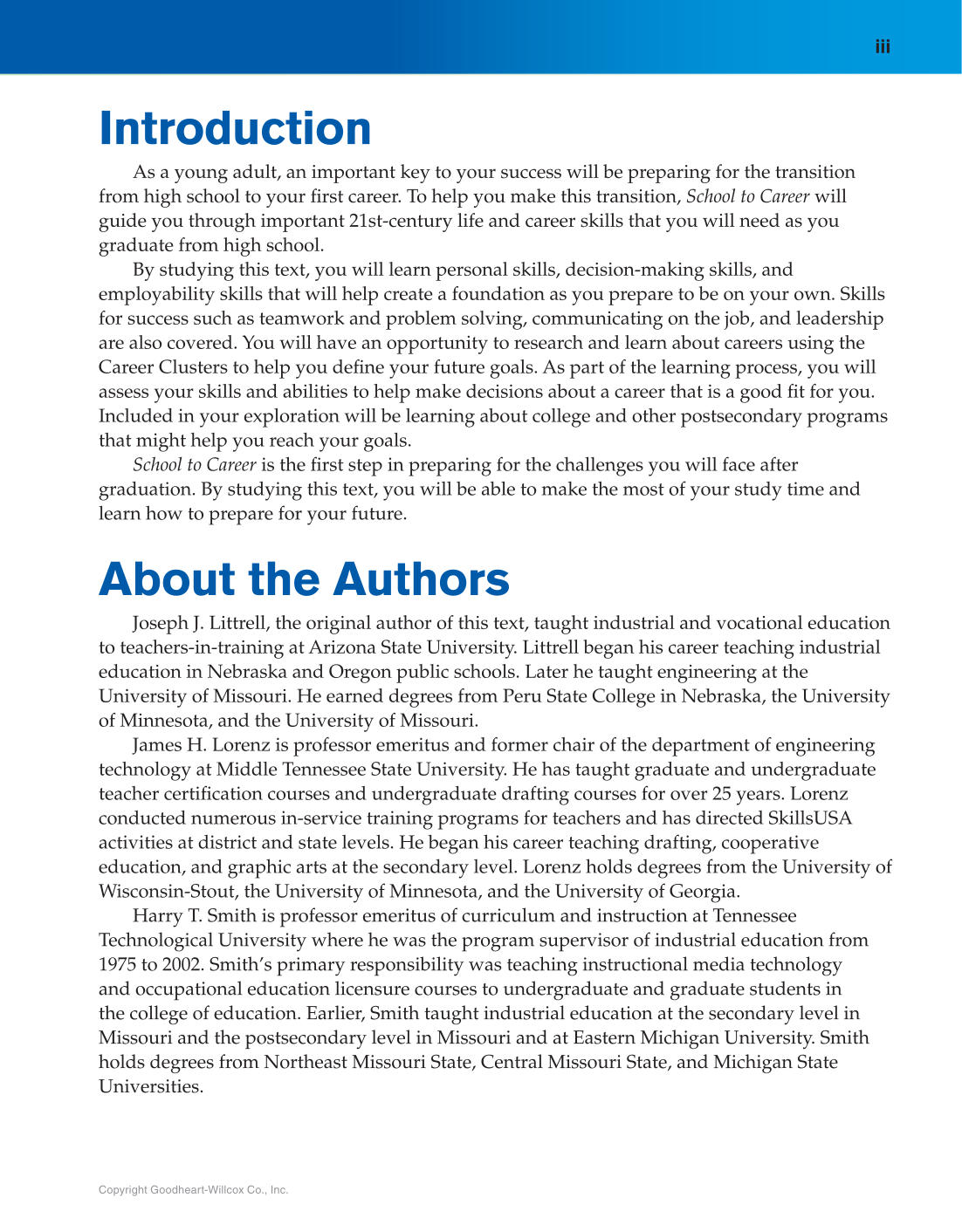 School to Career, 11th Edition page iii