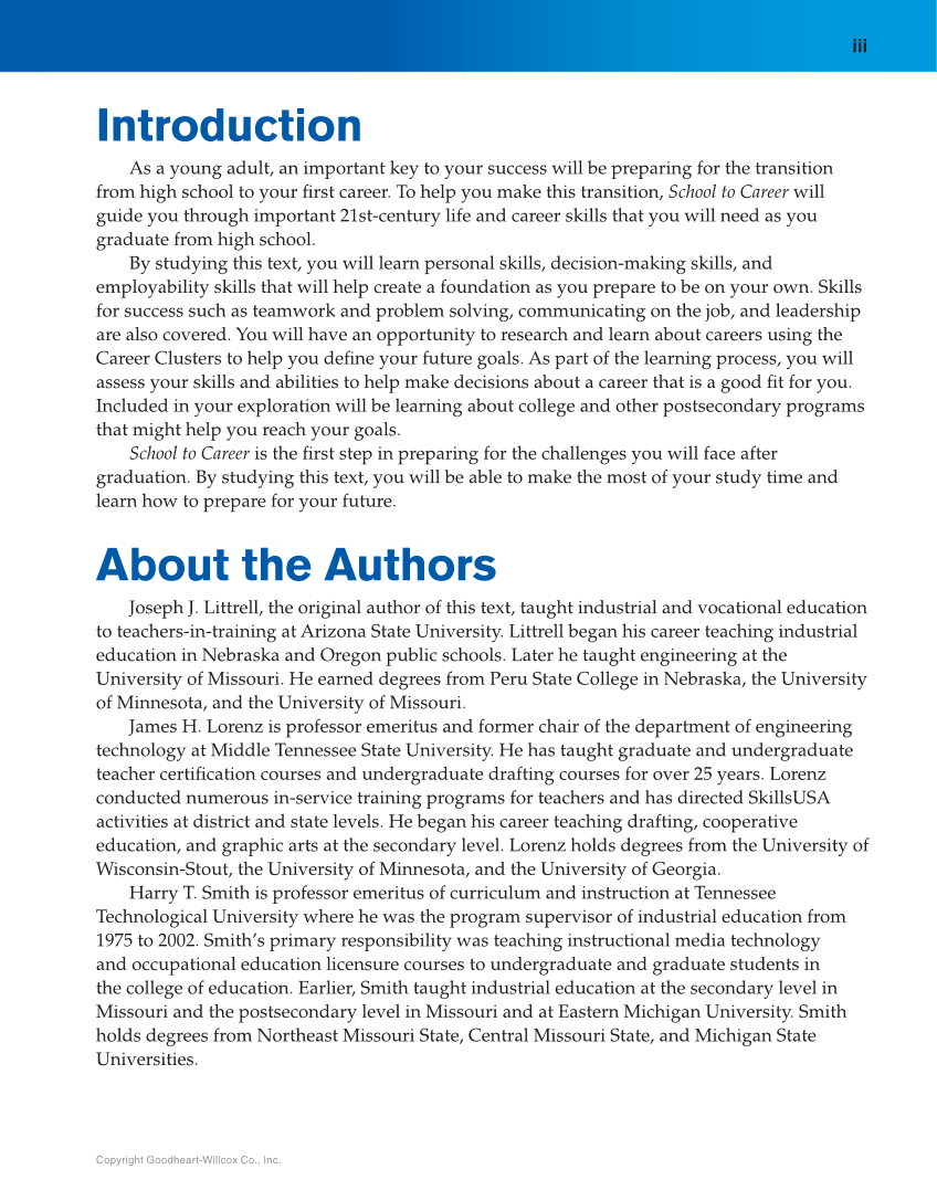 School to Career, 11th Edition page iii