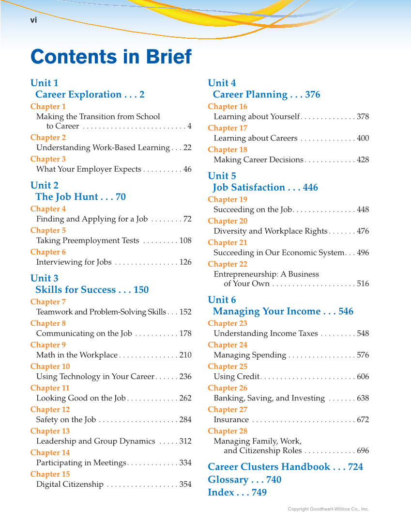 School to Career, 11th Edition page vi