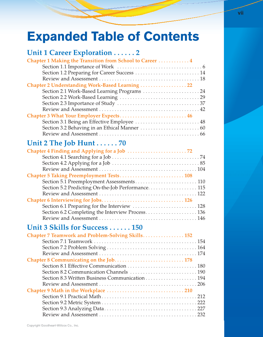 School to Career, 11th Edition page vii