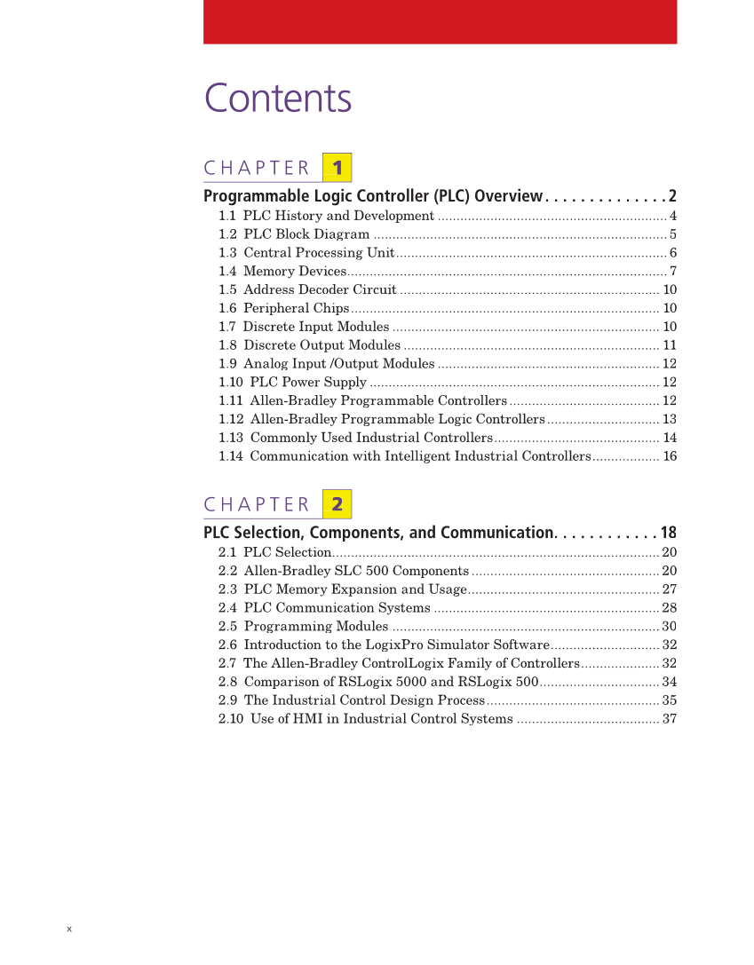 Programmable Logic Controllers: Hardware and Programming, 4th Edition page x
