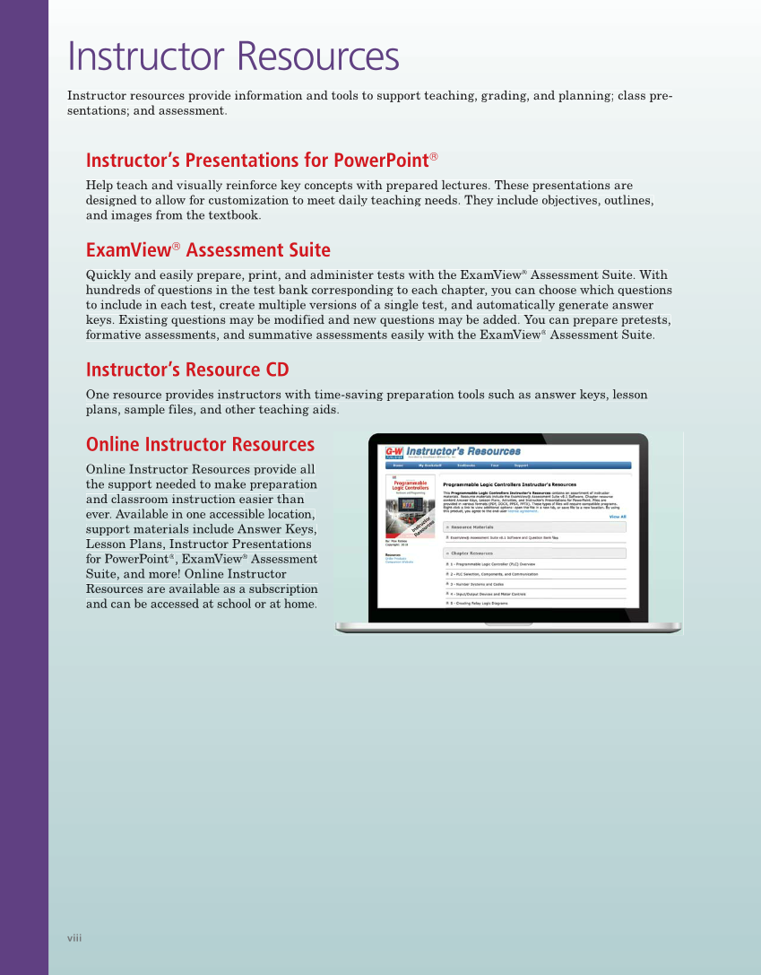 Programmable Logic Controllers: Hardware and Programming, 4th Edition page viii