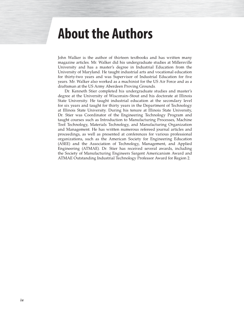 Modern Metalworking, 10th Edition page iv