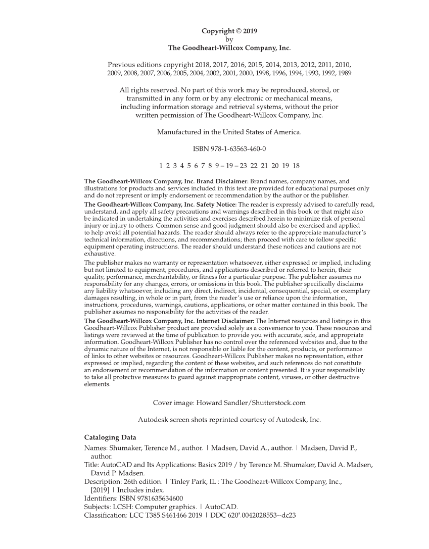 AutoCAD and Its Applications—Basics 2019, 26th Edition page ii