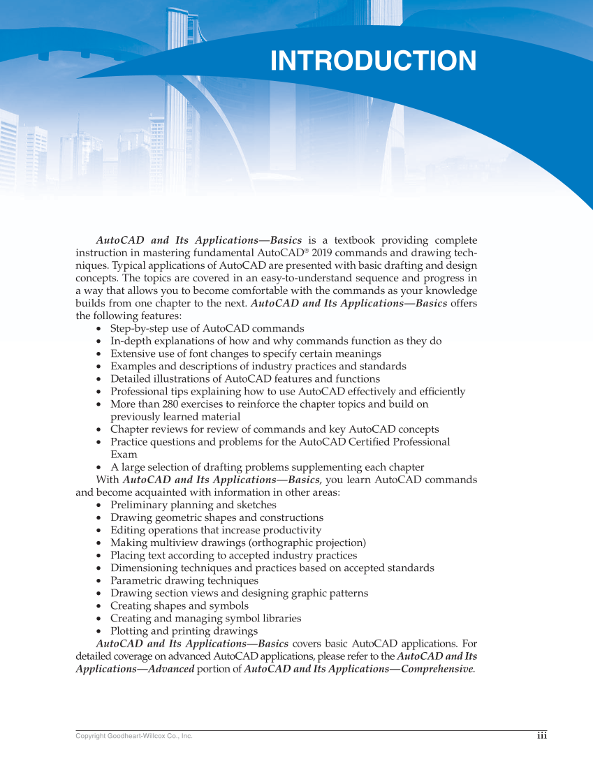 AutoCAD and Its Applications—Basics 2019, 26th Edition page iii
