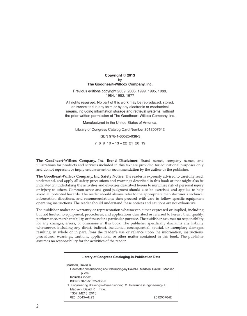 Geometric Dimensioning and Tolerancing, 9th Edition page 2