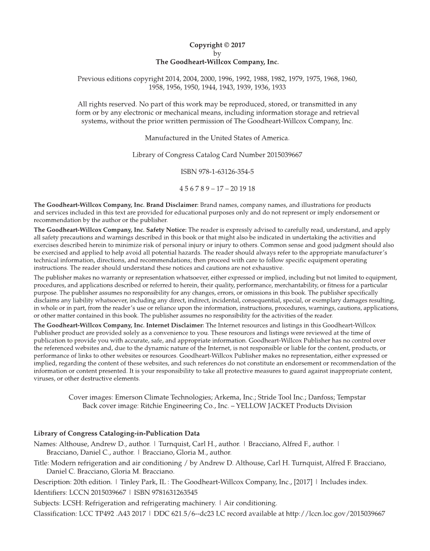 Modern Refrigeration and Air Conditioning, 20th Edition page ii