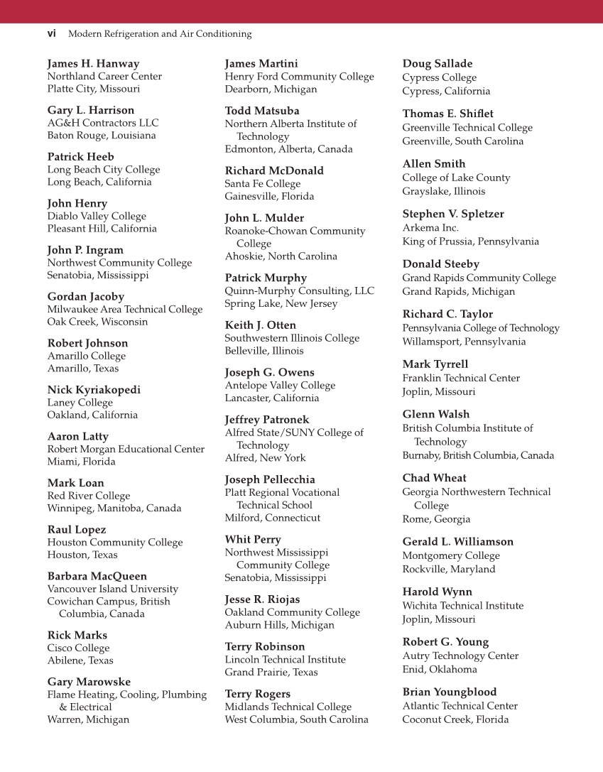 Modern Refrigeration and Air Conditioning, 20th Edition page vi