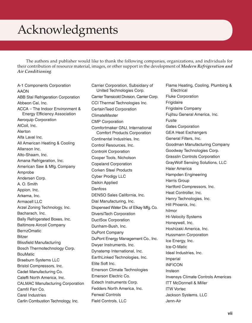 Modern Refrigeration and Air Conditioning, 20th Edition page vii