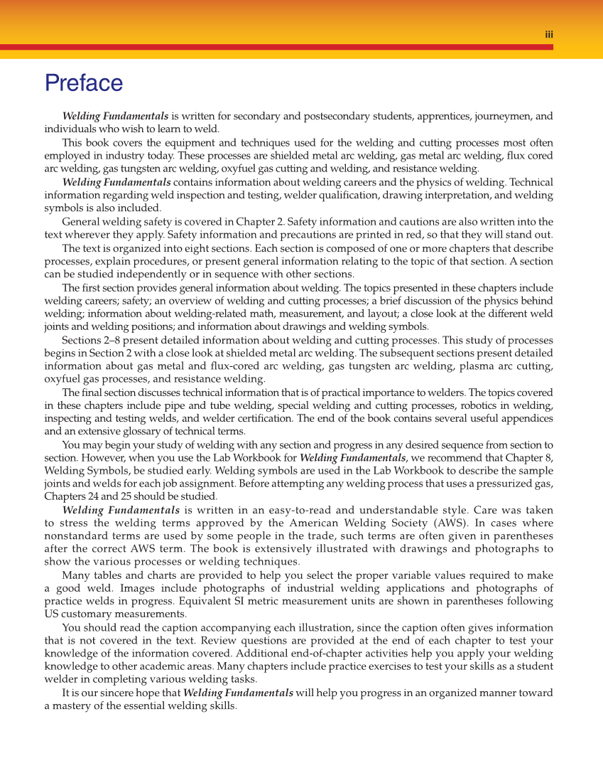 Welding Fundamentals, 5th Edition page iii