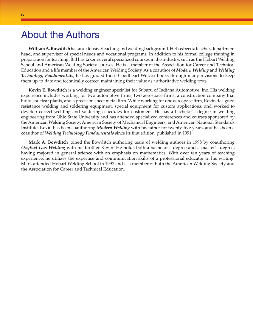 Welding Fundamentals, 5th Edition page iv