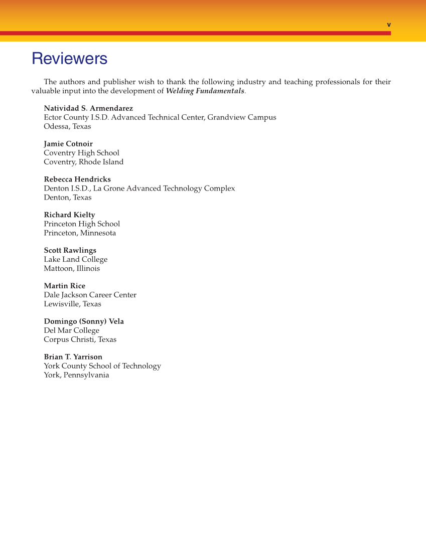 Welding Fundamentals, 5th Edition page v