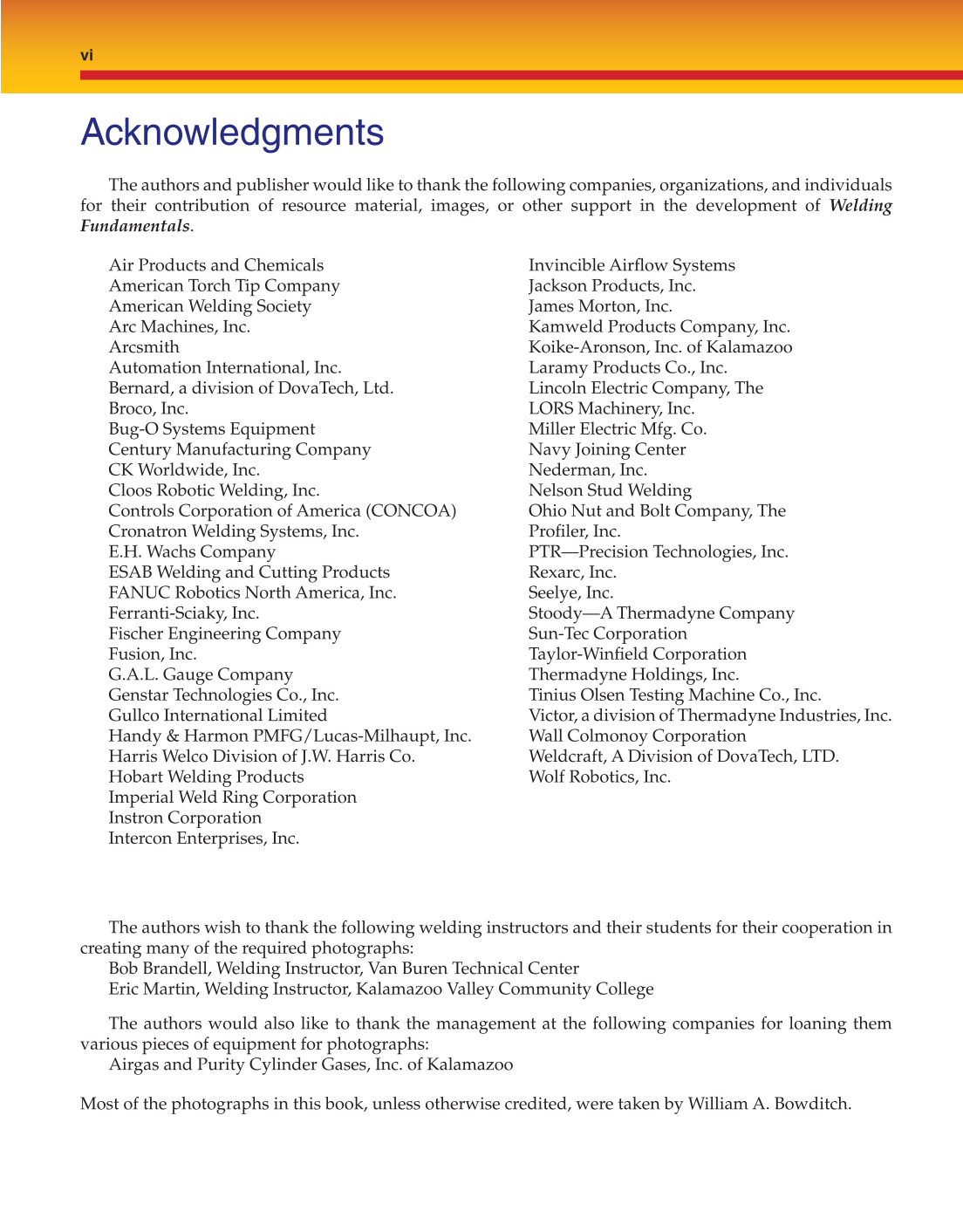 Welding Fundamentals, 5th Edition page vi