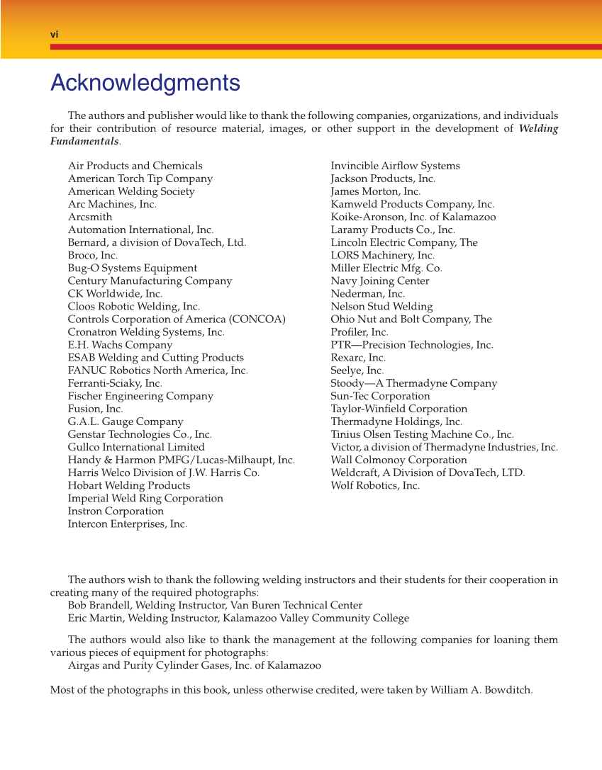 Welding Fundamentals, 5th Edition page vi