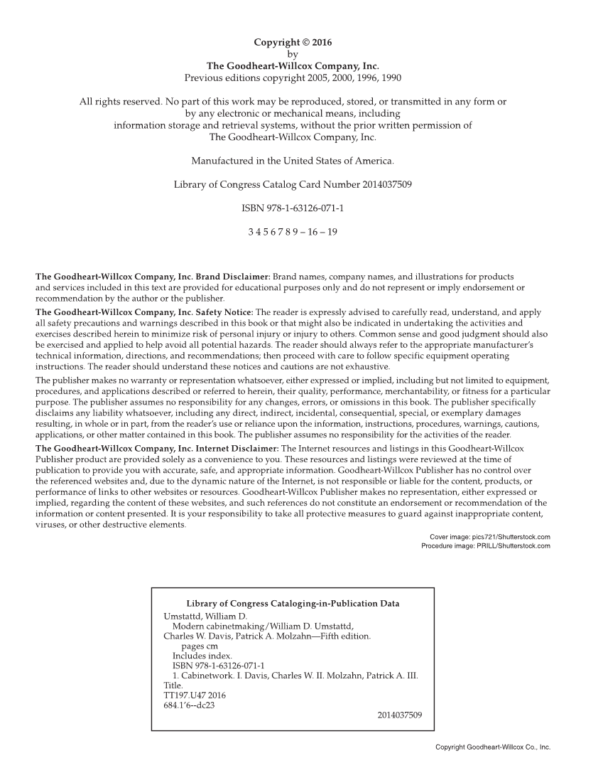 Modern Cabinetmaking, 5th Edition page ii