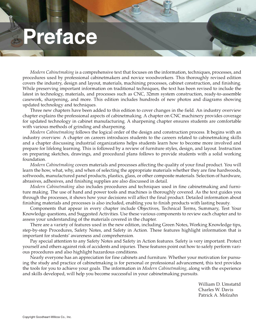 Modern Cabinetmaking, 5th Edition page iii