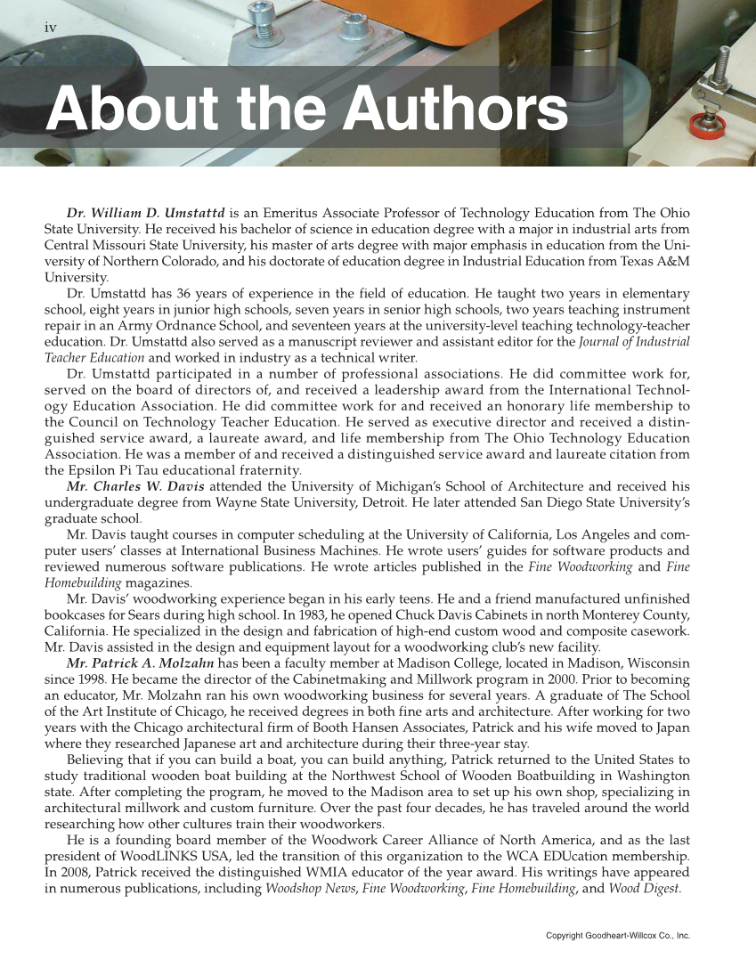 Modern Cabinetmaking, 5th Edition page iv