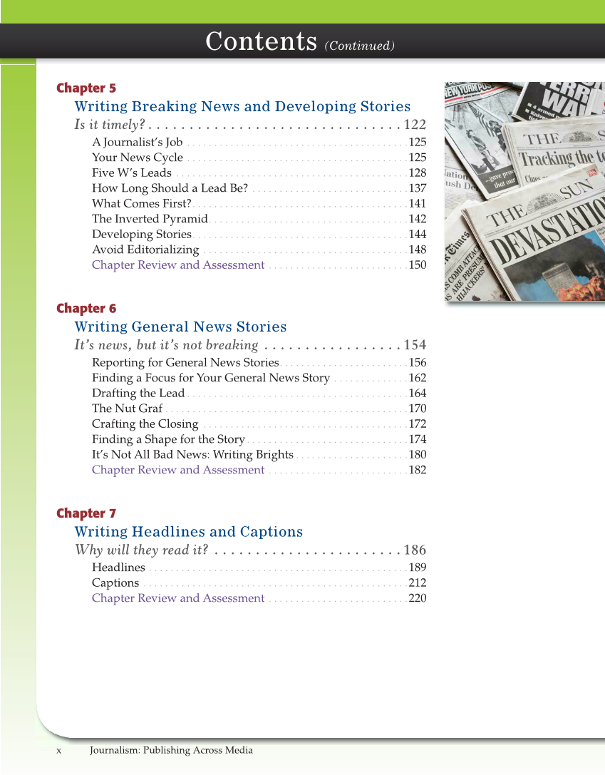 Journalism: Publishing Across Media, 1st Edition page x