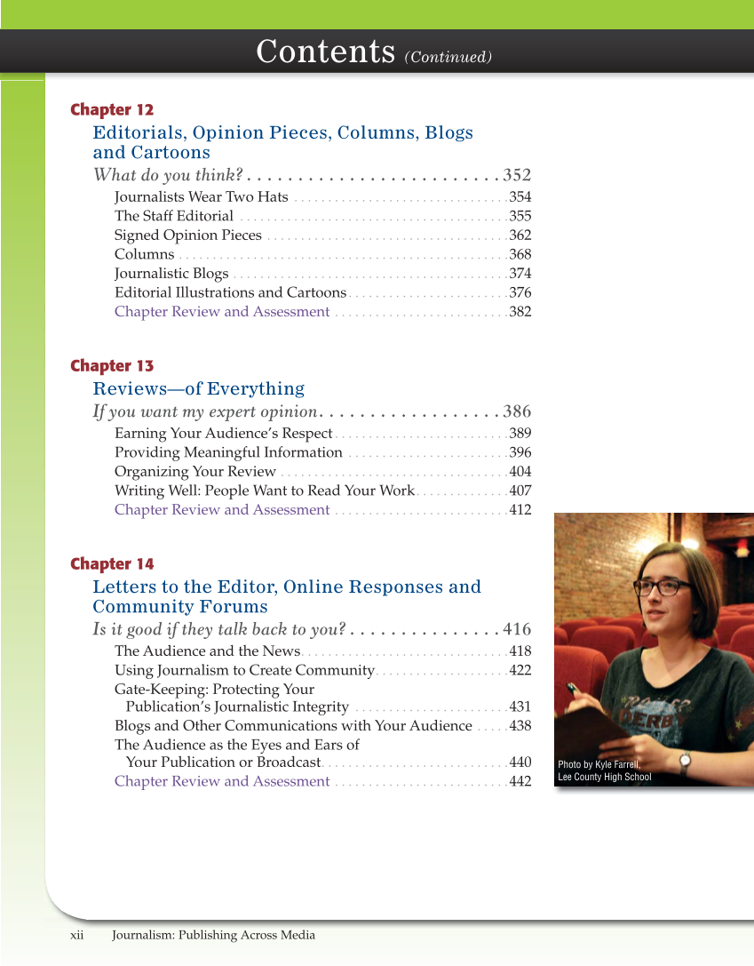 Journalism: Publishing Across Media, 1st Edition page xii
