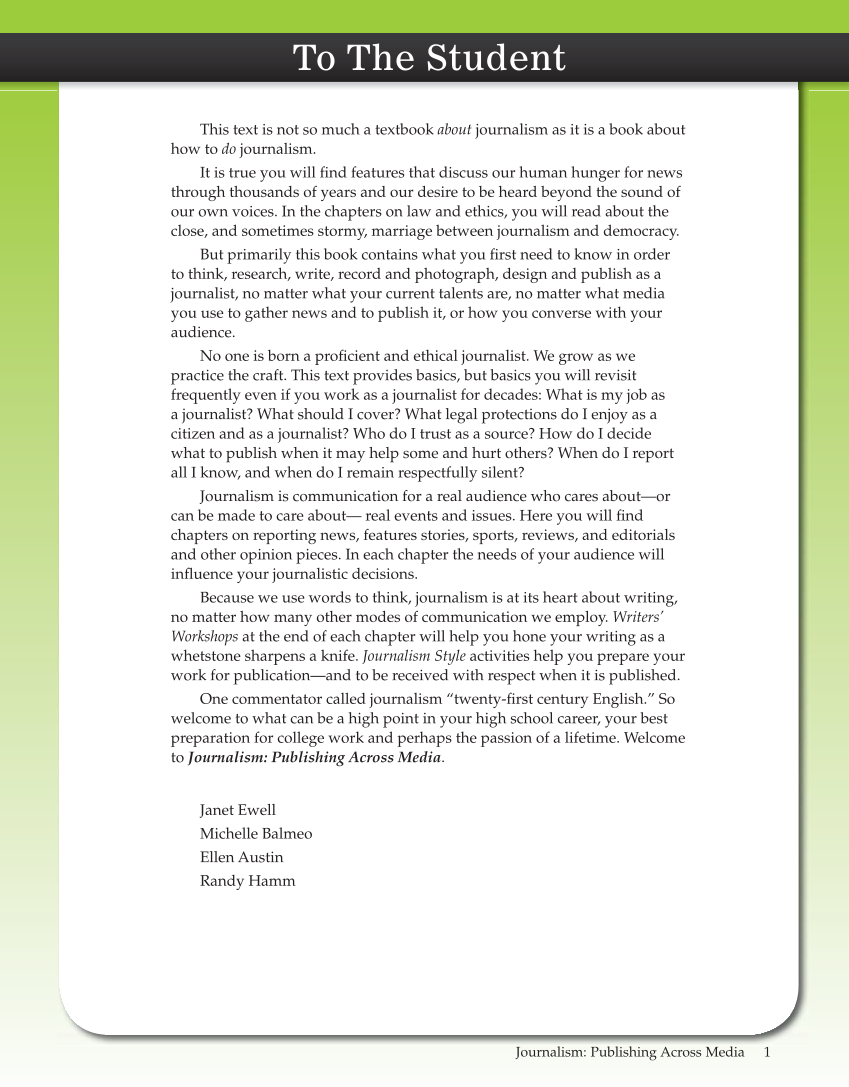 Journalism: Publishing Across Media, 1st Edition page 1