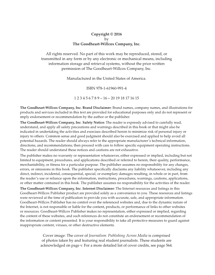 Journalism: Publishing Across Media, 1st Edition page ii