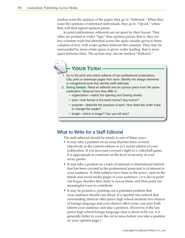 Journalism: Publishing Across Media, 1st Edition page 356
