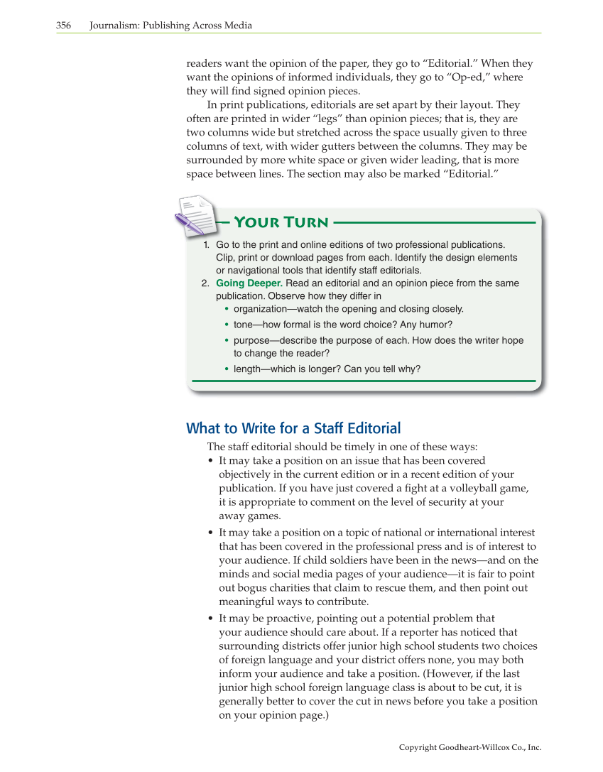 Journalism: Publishing Across Media, 1st Edition page 356