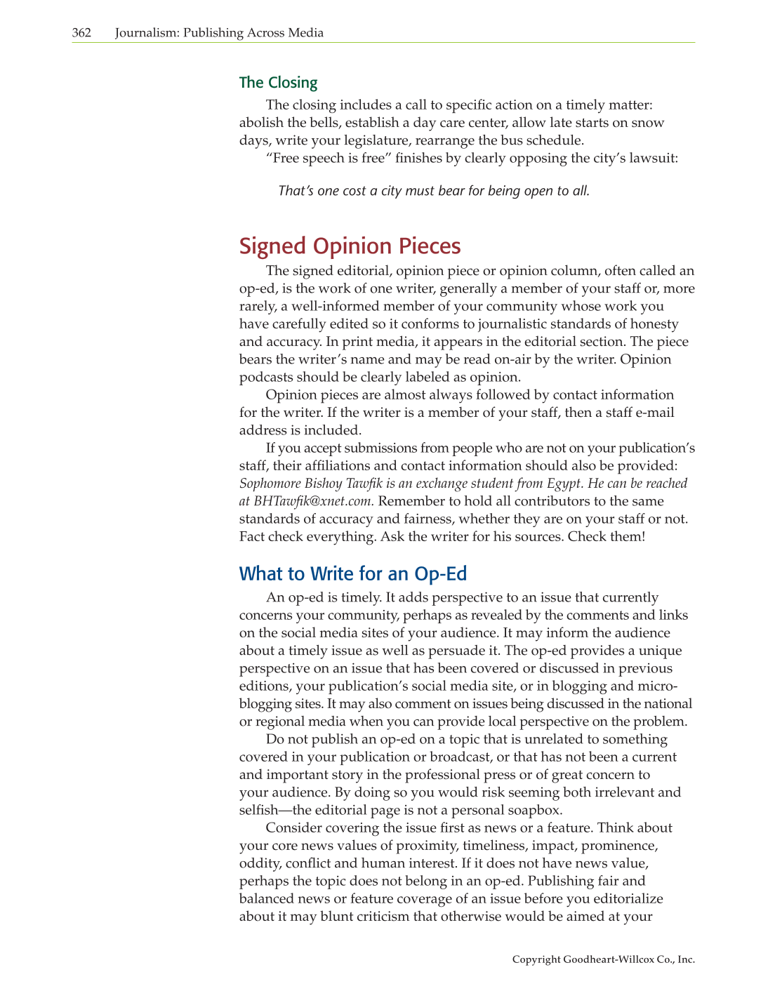 Journalism: Publishing Across Media, 1st Edition page 362