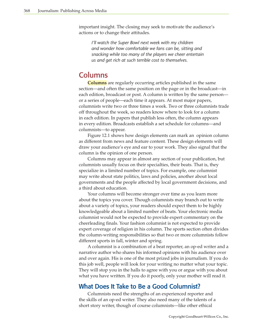 Journalism: Publishing Across Media, 1st Edition page 368