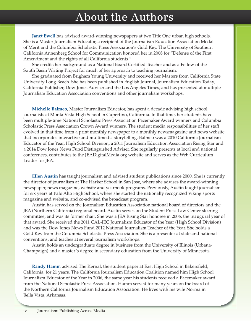 Journalism: Publishing Across Media, 1st Edition page iv