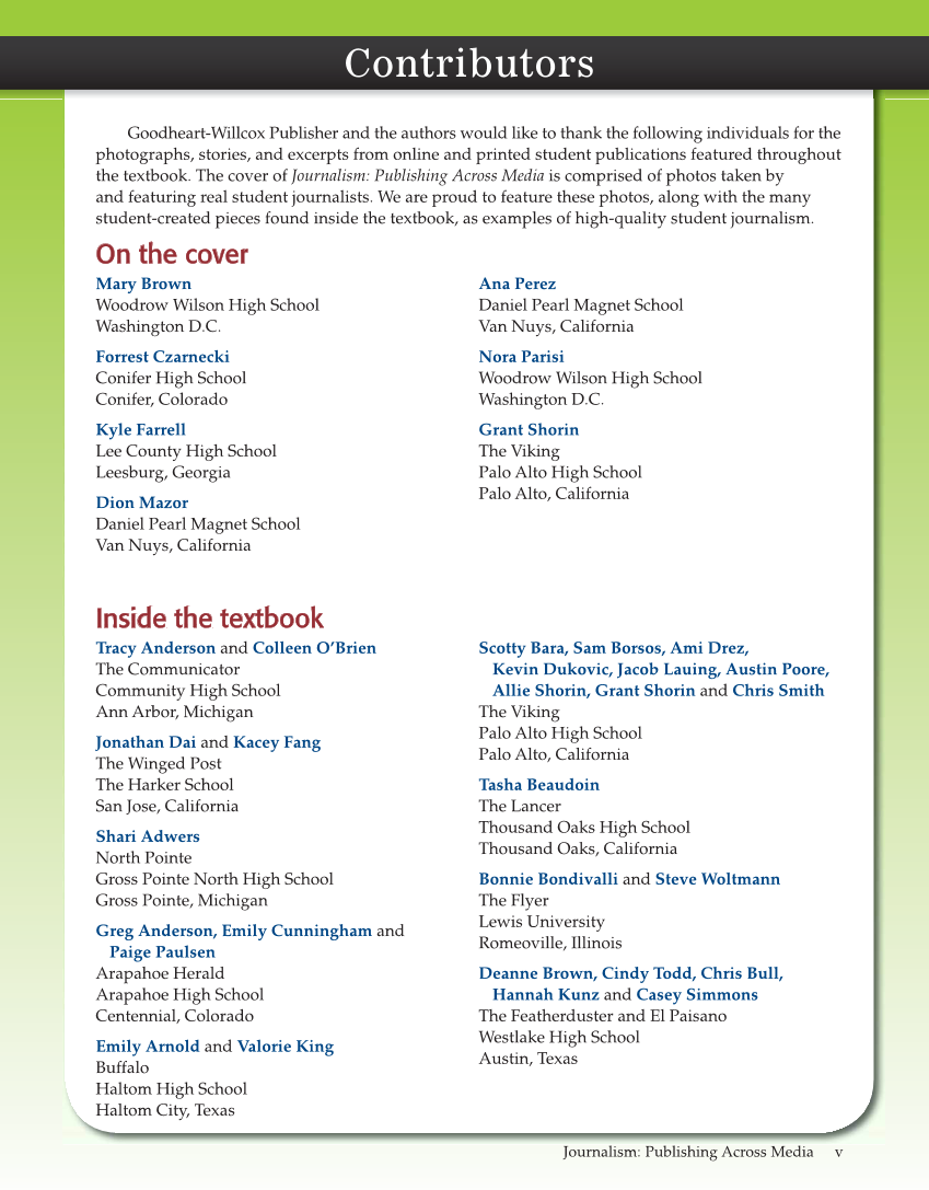 Journalism: Publishing Across Media, 1st Edition page v