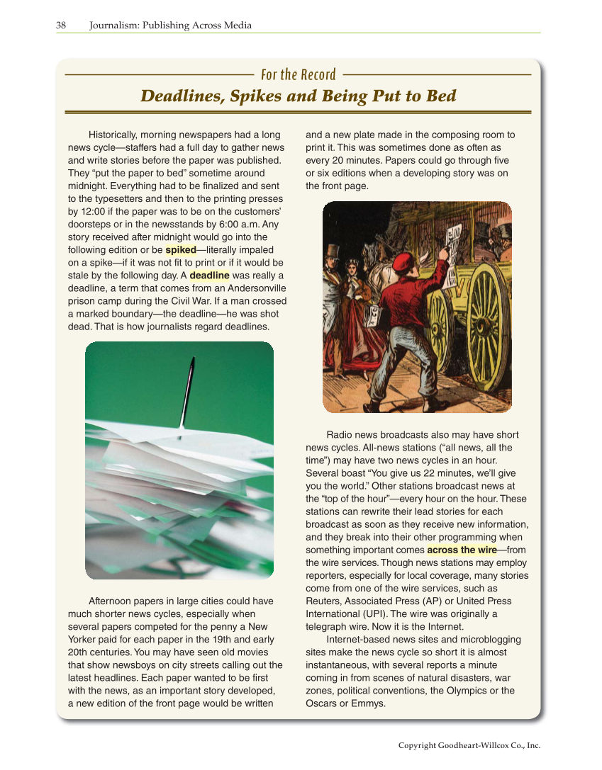 Journalism: Publishing Across Media, 1st Edition page 38