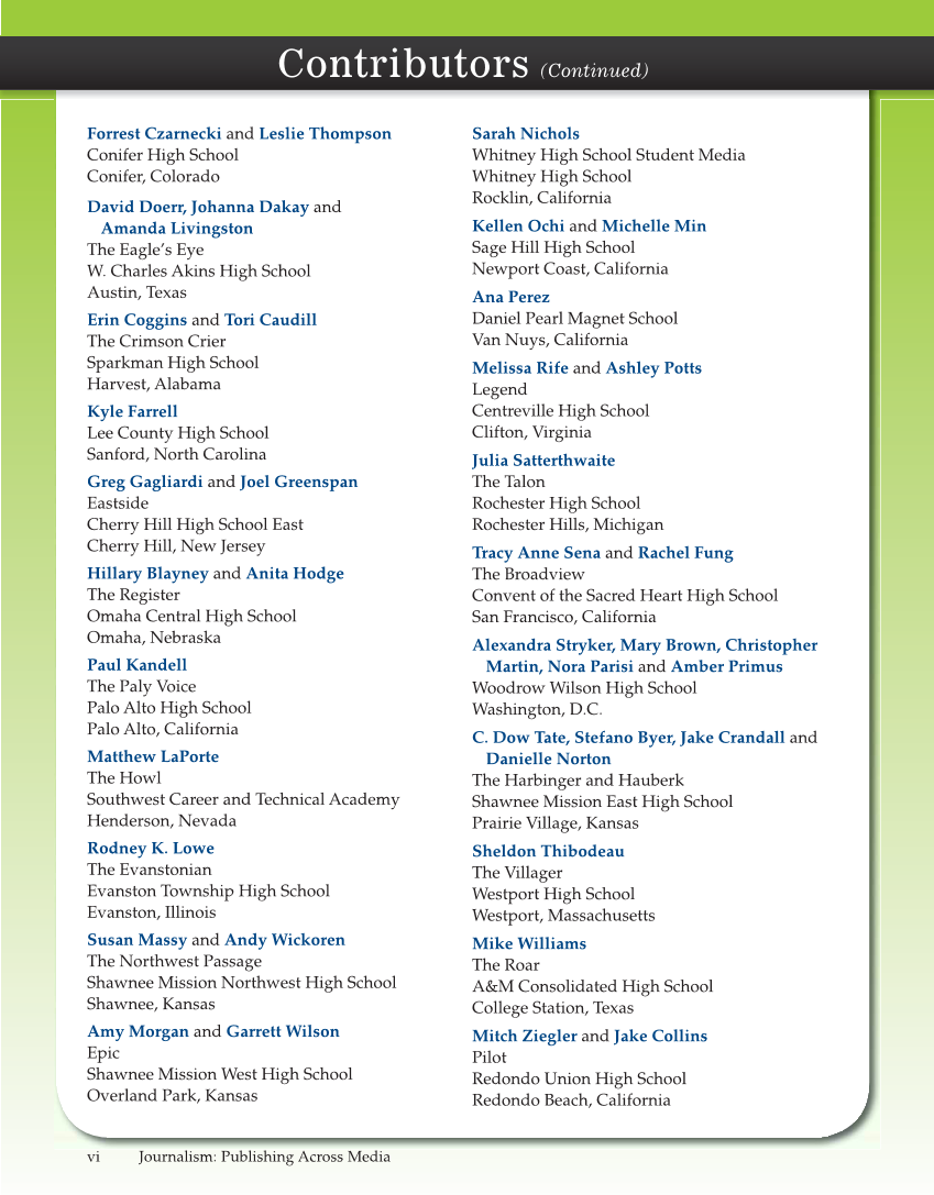Journalism: Publishing Across Media, 1st Edition page vi