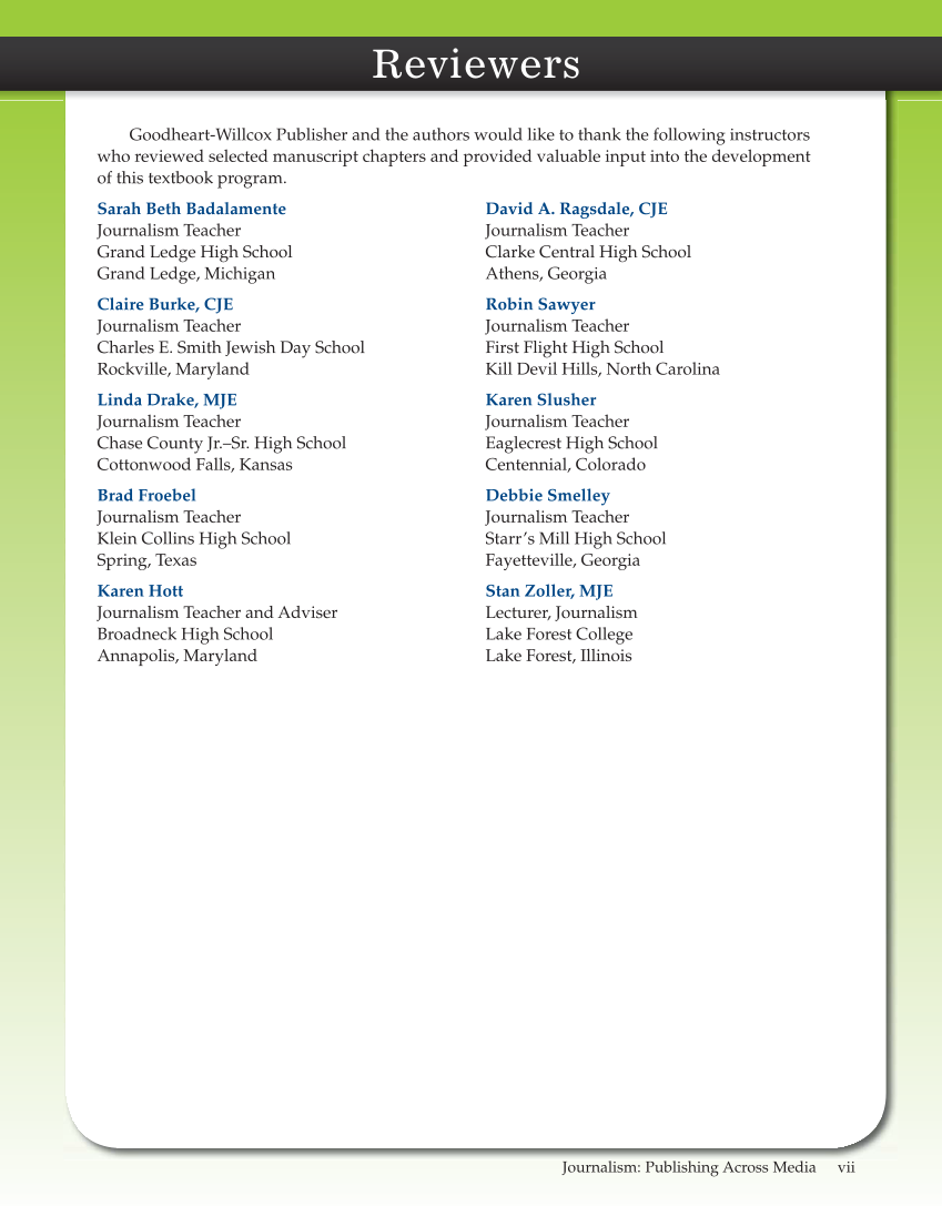 Journalism: Publishing Across Media, 1st Edition page vii