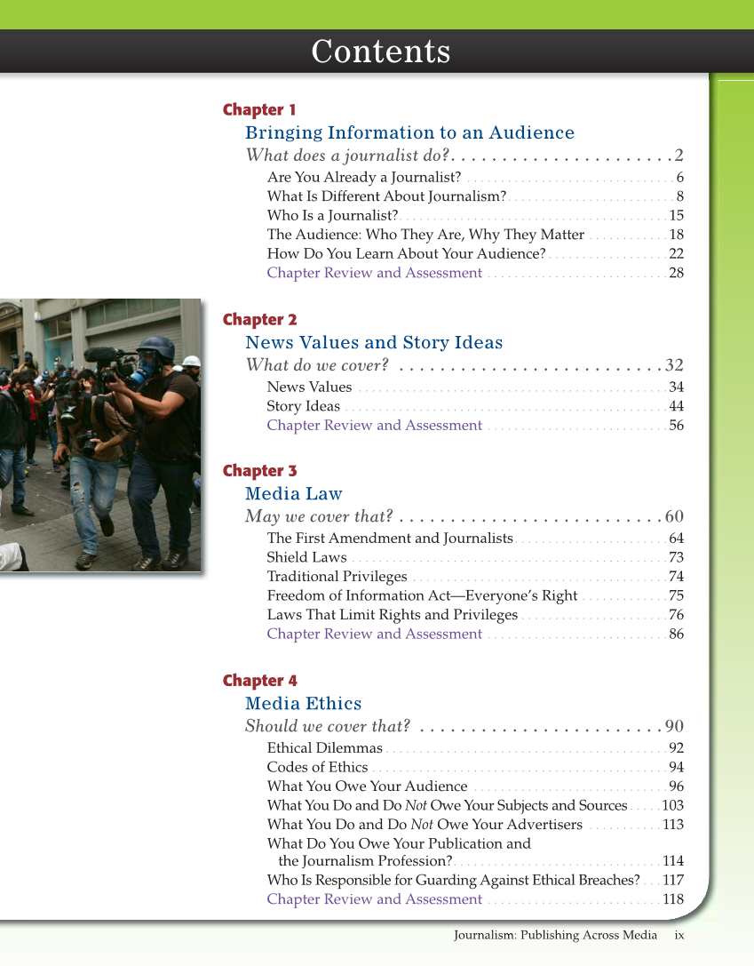 Journalism: Publishing Across Media, 1st Edition page ix